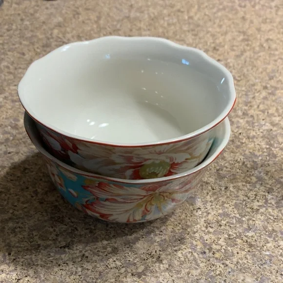 222 Fifth Teal Floral Fine China Bowl set of 2 - Picture 1 of 3